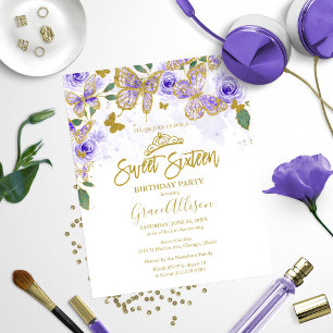 Sweet 16 Purple Butterfly Budget Invitation