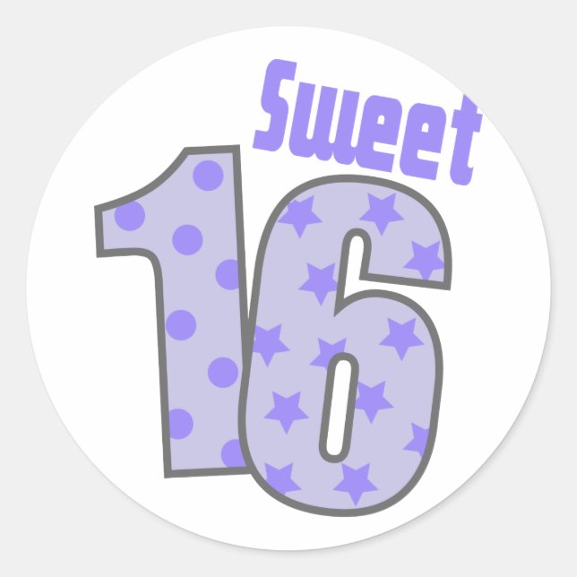 Sweet 16 (Purple Dots And Stars) Classic Round Sticker (Front)