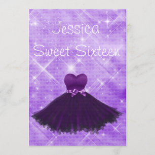 Sweet 16 Purple Dress Silver Glitter Birthday Invitation