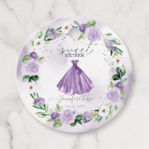 Sweet 16 Purple Floral Dress Favour Tags