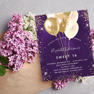 Sweet 16 purple gold glitter balloons budget flyer