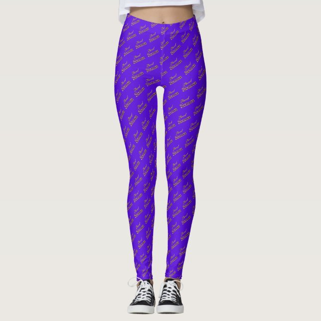Sweet 16 Purple Gold Typography Pattern Elegant Leggings (Front)