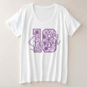 Sweet 16 Purple Lavender Floral 16th Birthday Gift Plus Size T-Shirt
