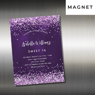 Sweet 16 purple pink glitter luxurious magnetic invitation