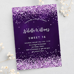 Sweet 16 purple pink glitter luxury invitation