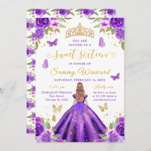 Sweet 16 Purple Princess Blonde Girl Invitation