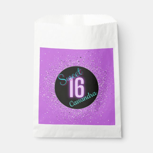 Sweet 16 Purple Silver Brilliance Personalised     Favour Bags (Front)