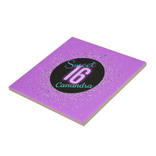 Sweet 16 Purple Silver Brilliance Personalised Tile