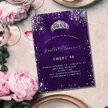 Sweet 16 purple silver glitter tiara crown invitation postcard<br><div class="desc">For an elegant Sweet 16,  16th birthday.  A purple background colour,  the purple colour is uneven. Decorated with faux silver glitter dust and a tiara,  crown. Personalise and add a name,  age and party details. The name is written with a hand lettered style script.
Back: postcard design.</div>