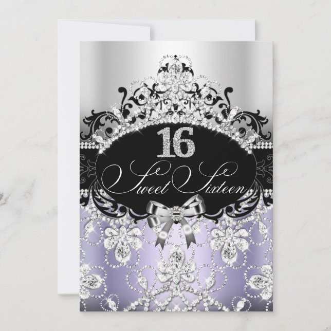 Sweet 16 Purple Sparkle Tiara Birthday Invite (Front)