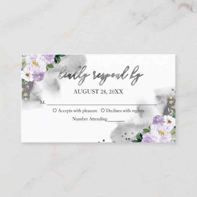 Sweet 16 Purple Watercolor Floral RSVP Enclosure Business Card (Front)