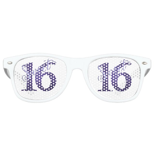 Sweet 16 | Purple Watercolor Grunge and Glitter Retro Sunglasses (Front)