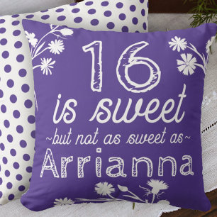 Sweet 16 Purple, White Flowers Personalised Cushion