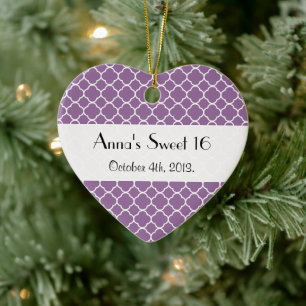 Sweet 16 - Quatrefoil Shape - Purple White Ceramic Tree Decoration