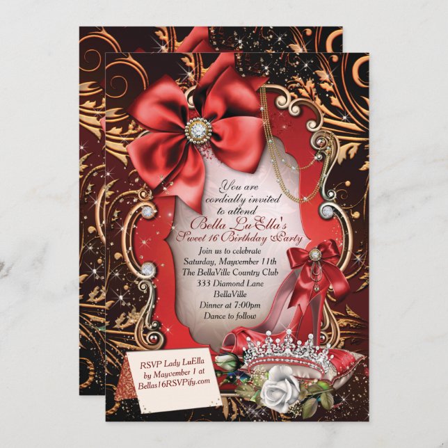 Sweet 16 Quinceanera Party Invitations (Front/Back)