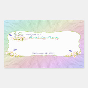 Sweet 16 Rainbow and Butterflies Birthday Party Rectangular Sticker