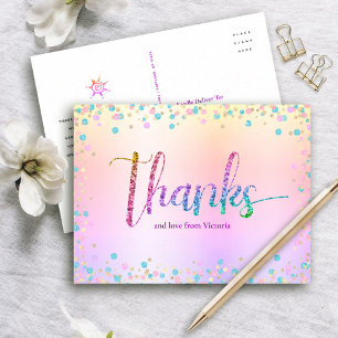 Sweet 16 Rainbow Glitter Ombre Birthday Thank You Postcard