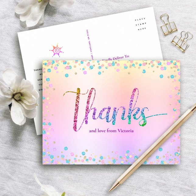 Sweet 16 Rainbow Glitter Ombre Birthday Thank You Postcard (Creator Uploaded)