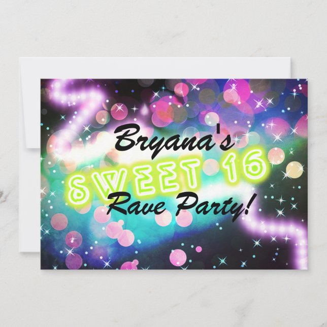 SWEET 16 Rave Club Neon Birthday Party invitation (Front)