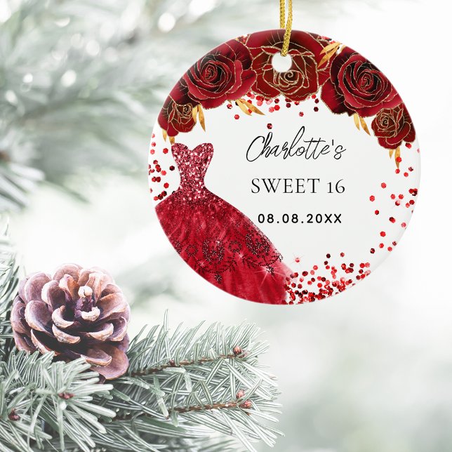 Sweet 16 red dress flowers white ceramic tree decoration (Creator Uploaded)