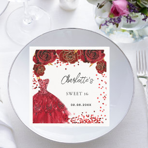 Sweet 16 red dress flowers white party napkin