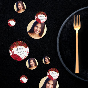 Sweet 16 red dress flowers white photo confetti