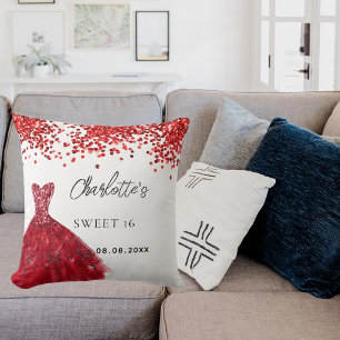 Sweet 16 red dress white name cushion