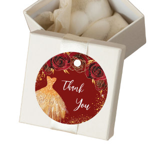 Sweet 16 red gold dress thank you favour tags