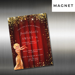 Sweet 16 red gold glitter dress movie luxury magnetic invitation