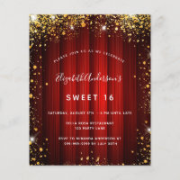 Sweet 16 red gold movie theatre budget invitation