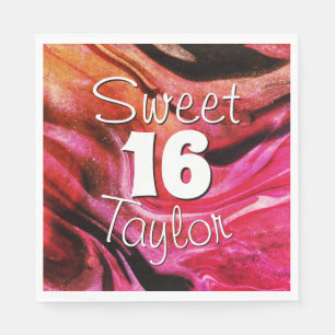 Sweet 16 Red & Orange Marble Personalized Napkin