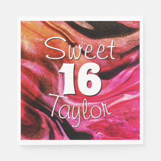 Sweet 16 Red & Orange Marble Personalized Napkin