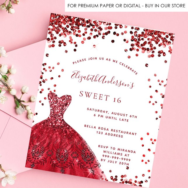 Sweet 16 red white dress budget invitation flyer (Creator Uploaded)