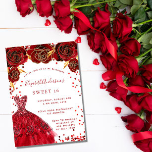 Sweet 16 red white dress luxury invitation