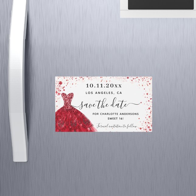 Sweet 16 red white dress save the date magnet (Creator Uploaded)