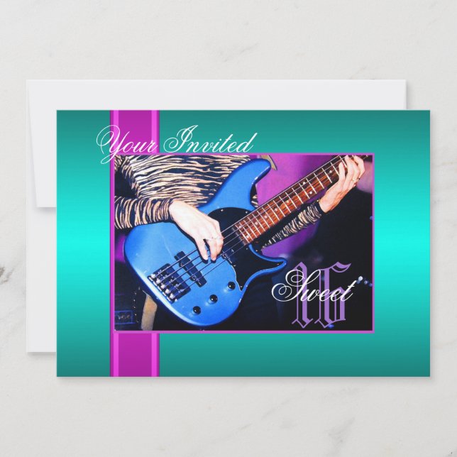 Sweet 16 Rock Guitar Teal Party Invitation (Front)
