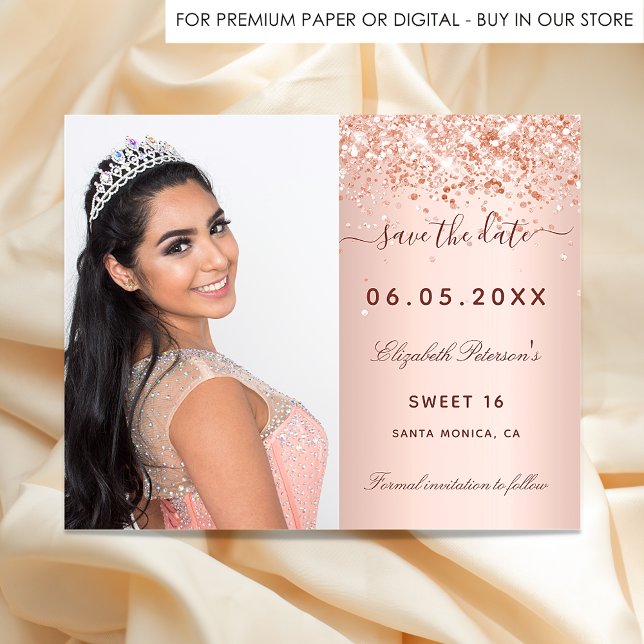 Sweet 16 rose blush photo budget Save the Date Flyer (Creator Uploaded)