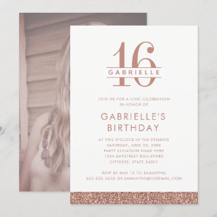 Sweet 16 Rose Blush Pink Glitter Photo Birthday Invitation