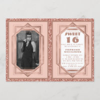 Sweet 16 Rose Gold and Glitter Gatsby Art Deco