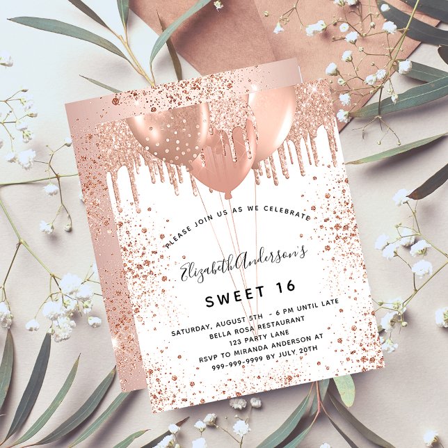 Sweet 16 rose gold blush balloons invitation (Creator Uploaded)