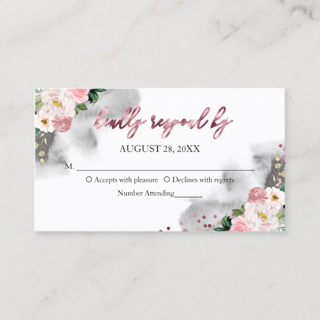 Sweet 16 Rose Gold Blush Floral RSVP Enclosure Business Card (Front)