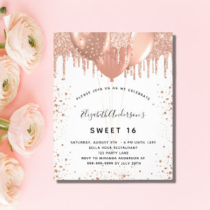 Sweet 16 rose gold blush glitter budget invitation flyer