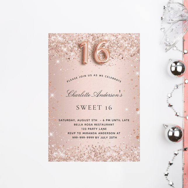 Sweet 16 rose gold blush glitter sparkles luxury invitation (Creator Uploaded)