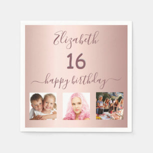 Sweet 16 rose gold blush photo napkin