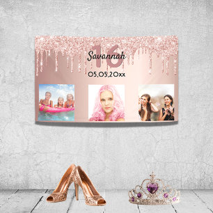 Sweet 16 rose gold blush photo party banner