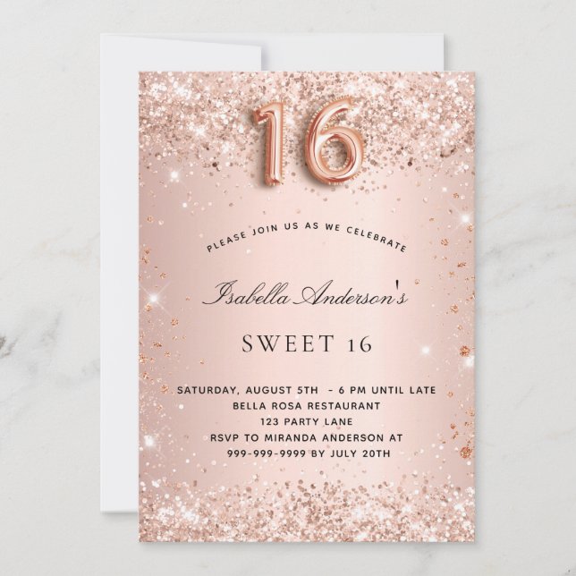 Sweet 16 rose gold blush pink  invitation (Front)