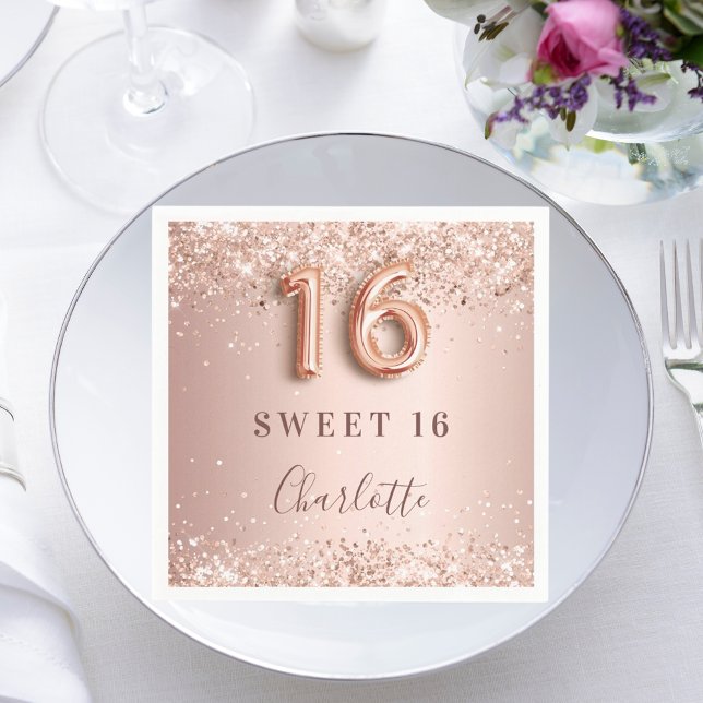 Sweet 16 rose gold blush pink name elegant napkin (Creator Uploaded)
