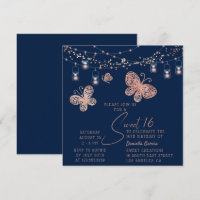 Sweet 16 Rose Gold Butterfly Chic Modern Birthday