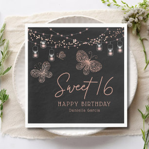Sweet 16 Rose Gold Butterfly Chic Modern Birthday Napkin