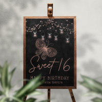Sweet 16 Rose Gold Butterfly Chic Modern Birthday